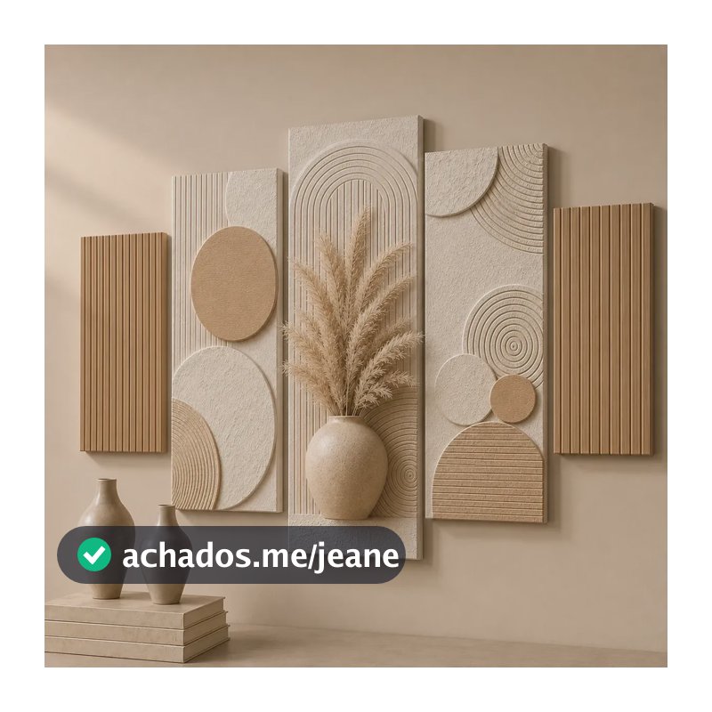 Quadro Decorativo Mosaico Tons Marrom Vaso De Flor Boho Bege Para Sala Quarto