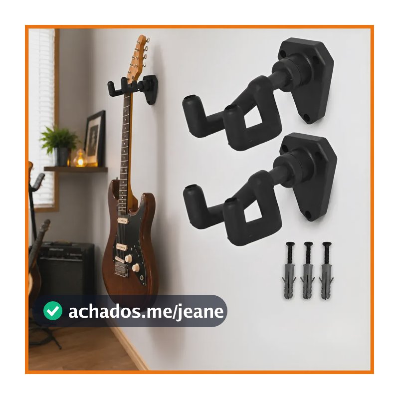 Kit 2 Suporte Parede Guitarra Violão Baixo Diamond Hanger Preto
