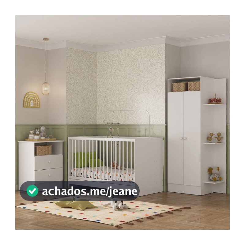 Jogo De Quarto Infantil Com Colchão Trevalla Móveis Pom Pom Cor Branco