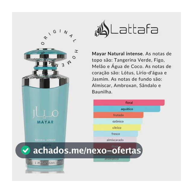 Perfume Arabe Mayar Lattafa Natural Intense 100ML Com Nf
