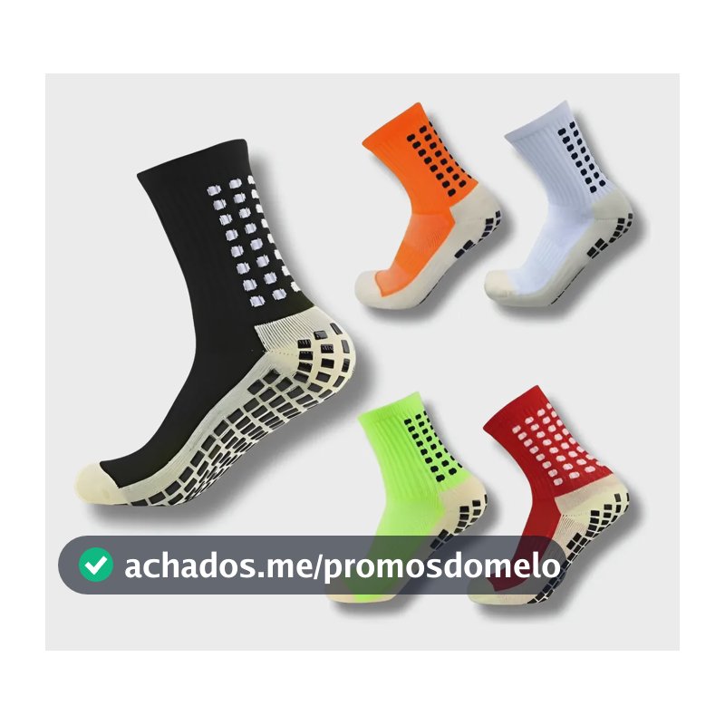 Kit 5 Pares Meia  Antiderrapante Esportiva Futebol Treino Branca Preta Vermelha Verde Laranja