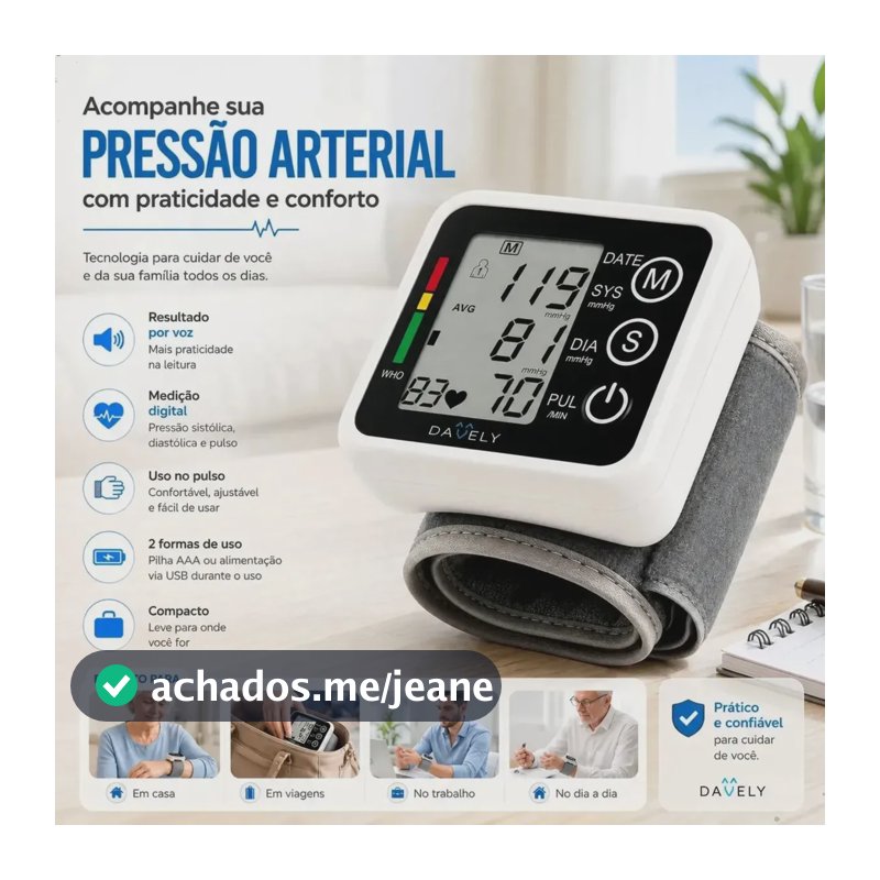 Aparelho Medidor De Pressão Arterial Digital Pulso Braço Aparelho Digital De Pressão Pulso A Pilhas Aparelho Pressão Digital Pulso Automático Visor LCD Com Voz Portátil Controlador De Pressão Davely