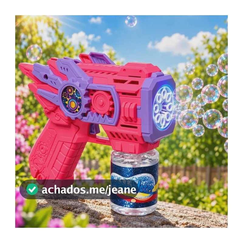 Pistola Lança Bolhas Sabão Automática Luz Led Infantil Refil Rosa