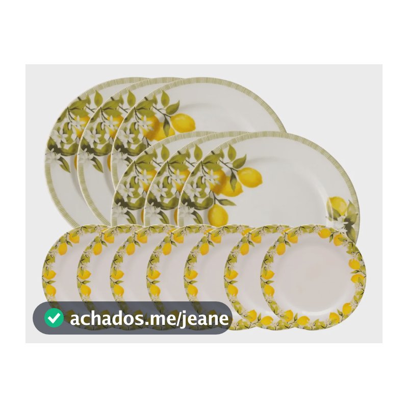 Jogo Pratos Xicara Lyor Limão Siciliano 12 A 30 Pçs Cerâmica 12 Pçs - 6 Jantar 28cm E 6 Sobremesa 20cm Jantar 28cm E Sobremesa 20cm