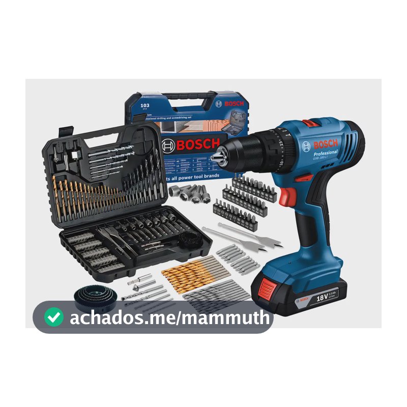 Furadeira Parafusadeira De Impacto 18v Bateria Bosch Gsb 183li + Jogo De Brocas Bits Profissional 103 Peças