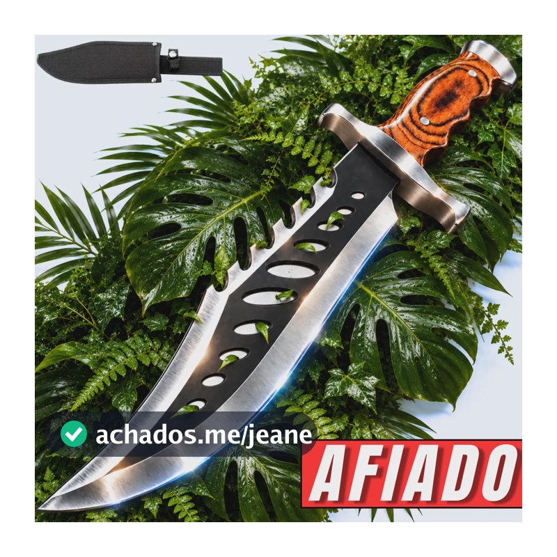 Facão Tático Militar Sobrevivência Aço Inox Madeira Bainha