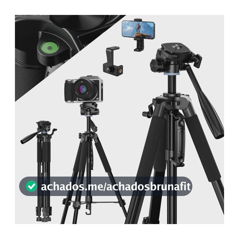 Tripé Profissional para Câmera e Celular 1.7m Basike– Cabeça 3 Vias 630° Panorâmico, Nível Bolha, Bolsa de Transporte,Suporte de Celular – Tripé Portátil de Alumínio para Fotografia, Live, Vlog