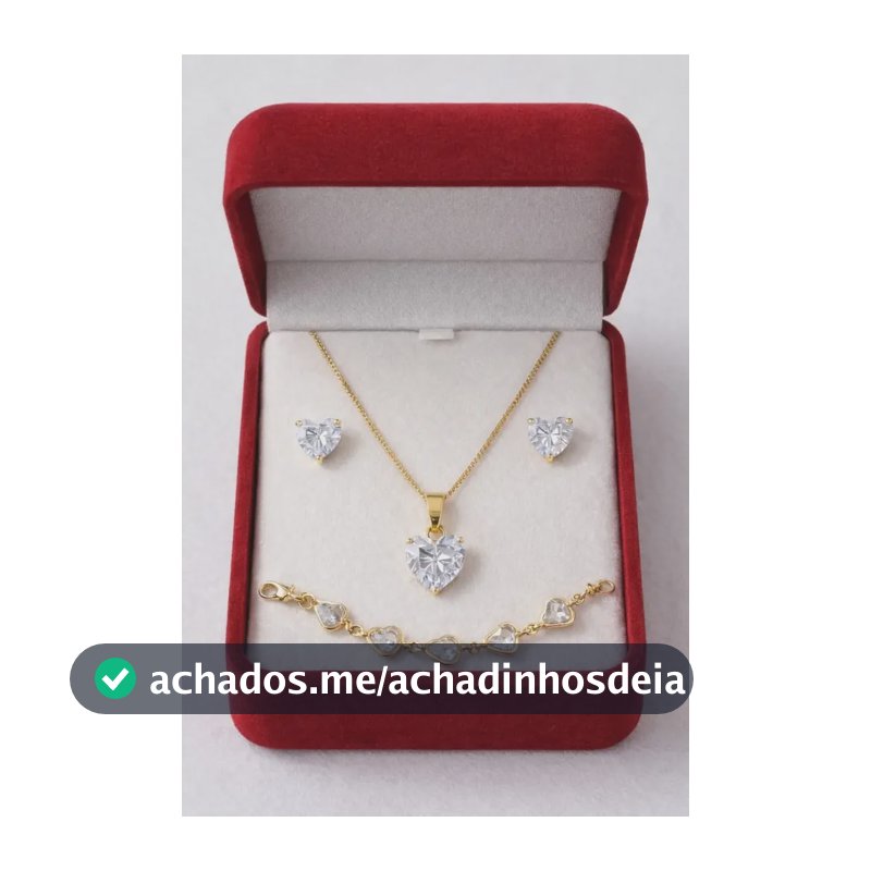 Colar Pingente Coração Brilhante Banhado Ouro 18k + Brincos Dourado