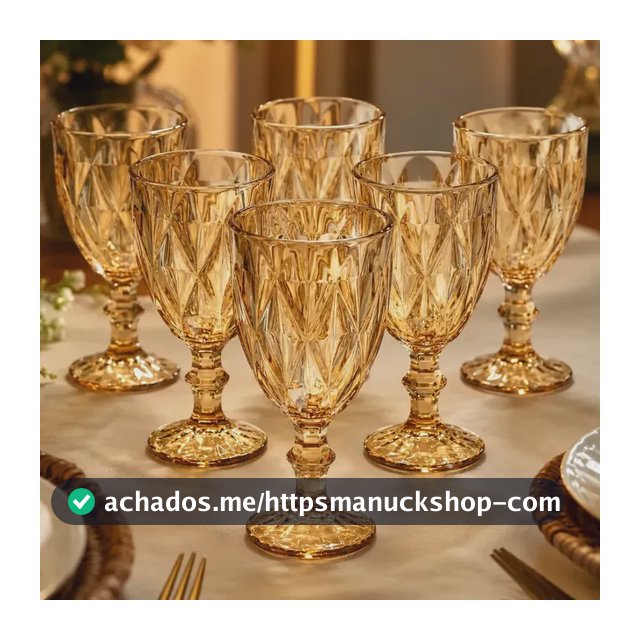 Kit 6 Taças De Vidro Diamond Âmbar 330ml Bico De Jaca Transparente Para Água Vinho Suco Drinks Mesa Posta Cozinha Bar Festa