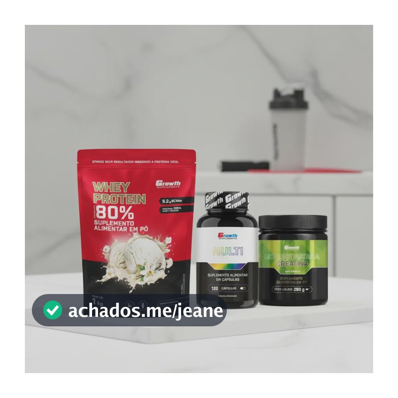 Kit Growth: Whey Protein Baunilha 1kg + Multivitamínico 120 Cáps + Creatina Monohidratada 250g