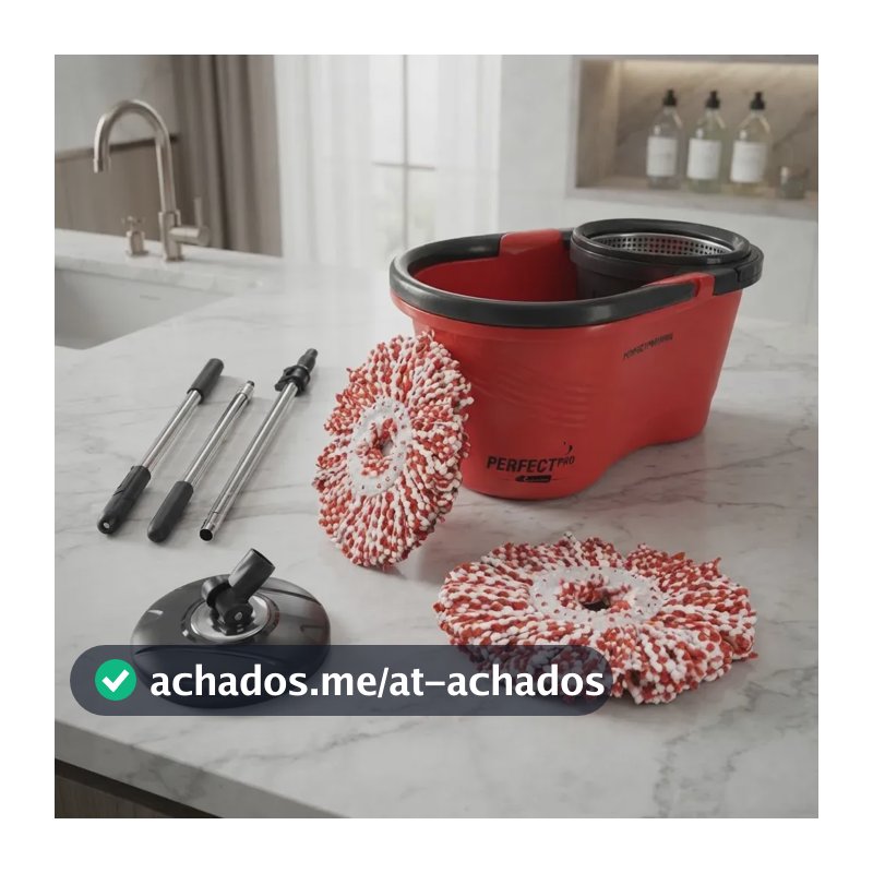 Balde Perfect Mop 360° Com 2 Refis 16 Litros Mop Pro Limpeza Vermelho