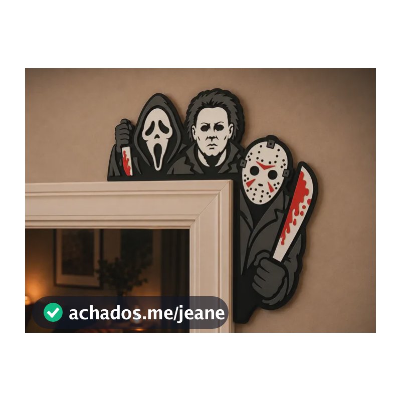 Decoração Canto De Porta Halloween Slasher Enfeite De Terror Preto