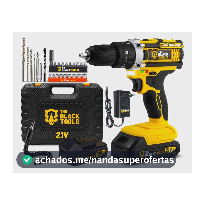 Furadeira Parafusadeira De Impacto 21v Com 2 Baterias Velocidade Ajustável 3/8 10mm Maleta E Acessorios Profissional The Black Tools