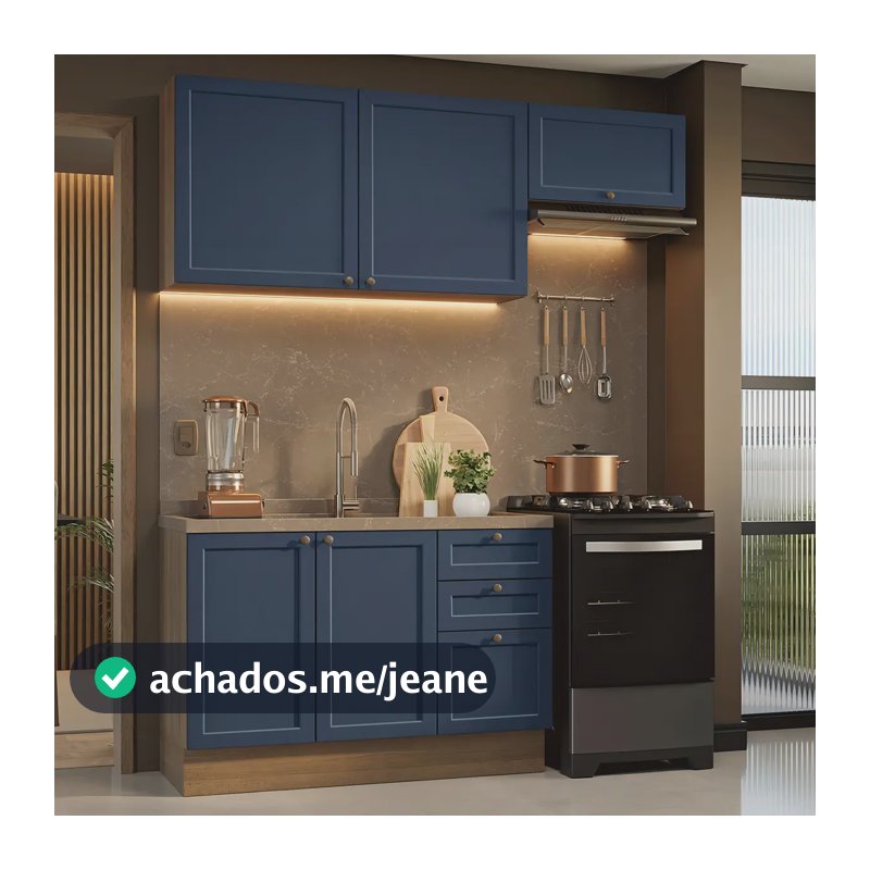 Armário De Cozinha Compacta 180 Cm Vik Madesa 02 Cor Rustic/Azul