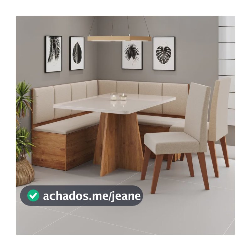 Conjunto Canto Alemão Viero Baú Mesa 120x77,8cm Vidro 2 Cadeiras Milão