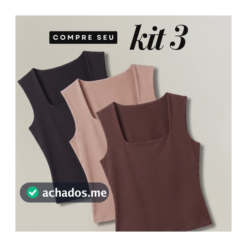 Kit 3 Regata Feminina Decote Quadrado Alça Grossa Elegante Preto, Marrom E Nude Gg/exg (46/52)