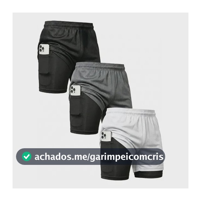Kit 3 Shorts 2 Em 1 Duplo Bolso Para Academia Treino Corrida