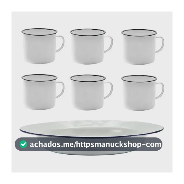 Kit 6 Pratos E 6 Canecas Esmaltados Brancos  Alumínio Yazi Branco