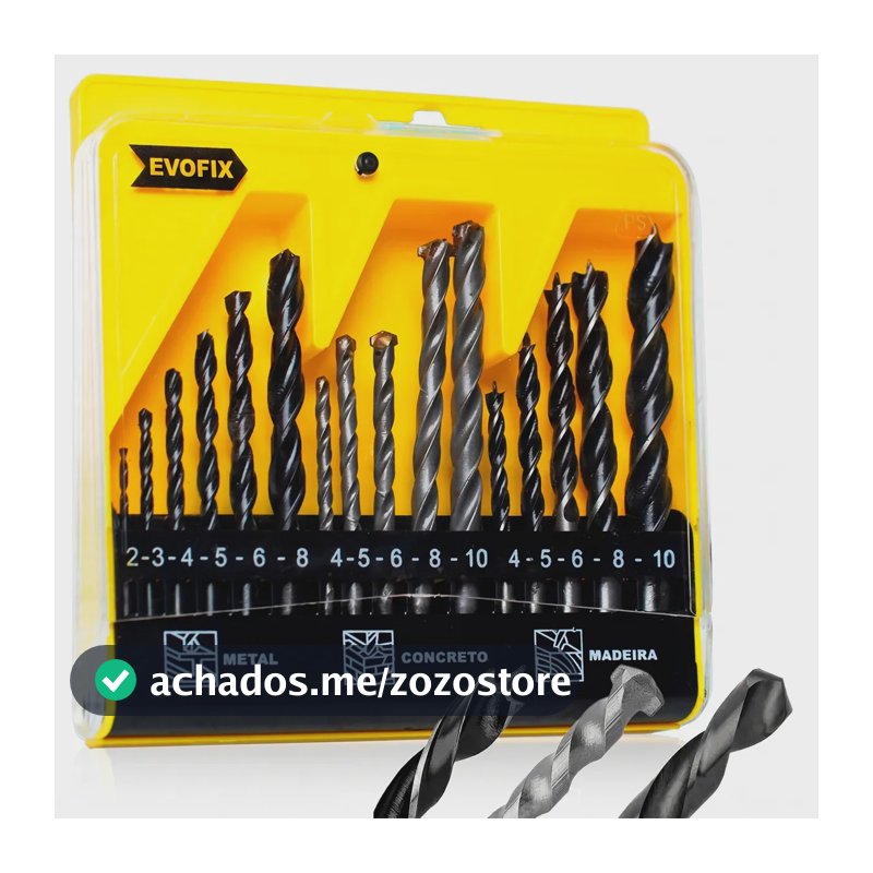 Kit Brocas p/ Madeira, Concreto e Metal c/ 16 Peças e Estojo – EVOFIX
