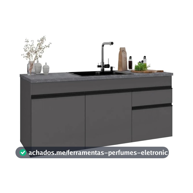 Balcão de Cozinha Gabinete Pia 150cm 3 Portas 1 Gaveta Suspenso Milano Multimóveis MP2416