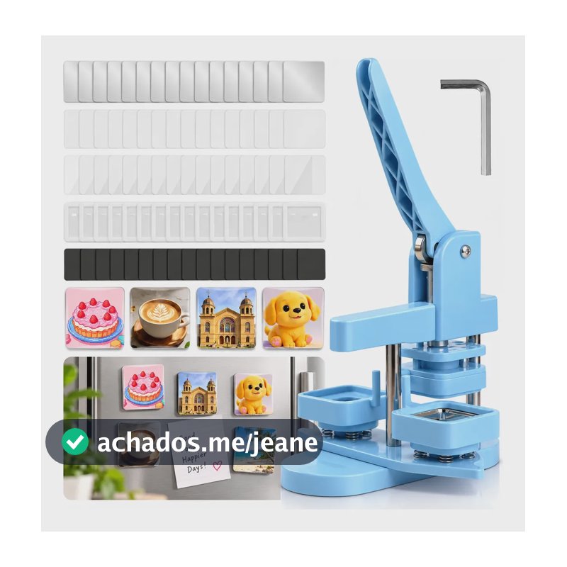 Kit Máquina De Fazer Botton Quadrada Azul 50mm 100 Insumos
