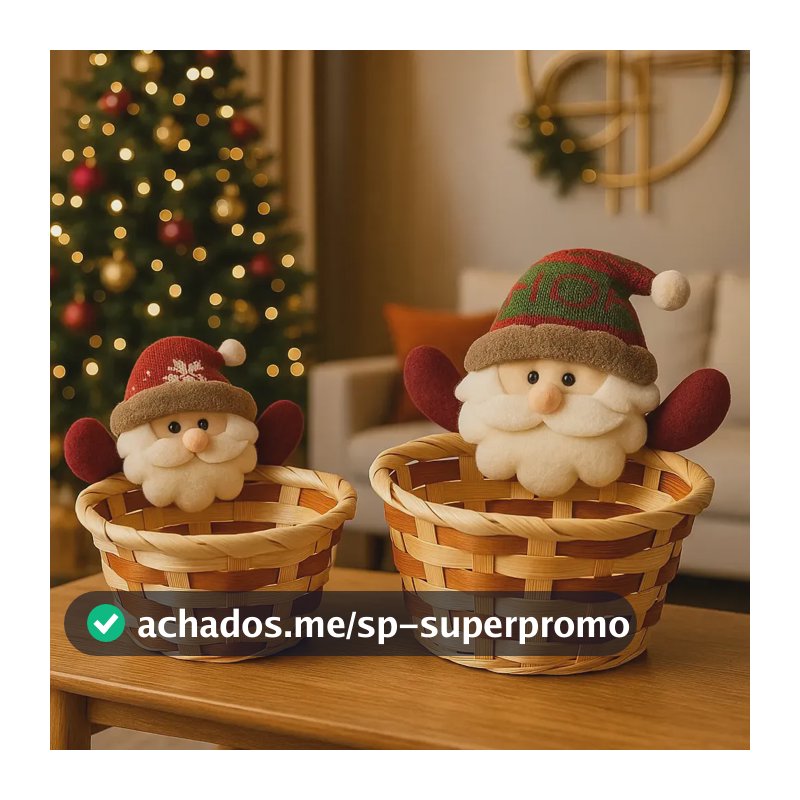 Kit Cesto Natal Decorativo Papai Noel Boneco Neve Presente Papai Noel