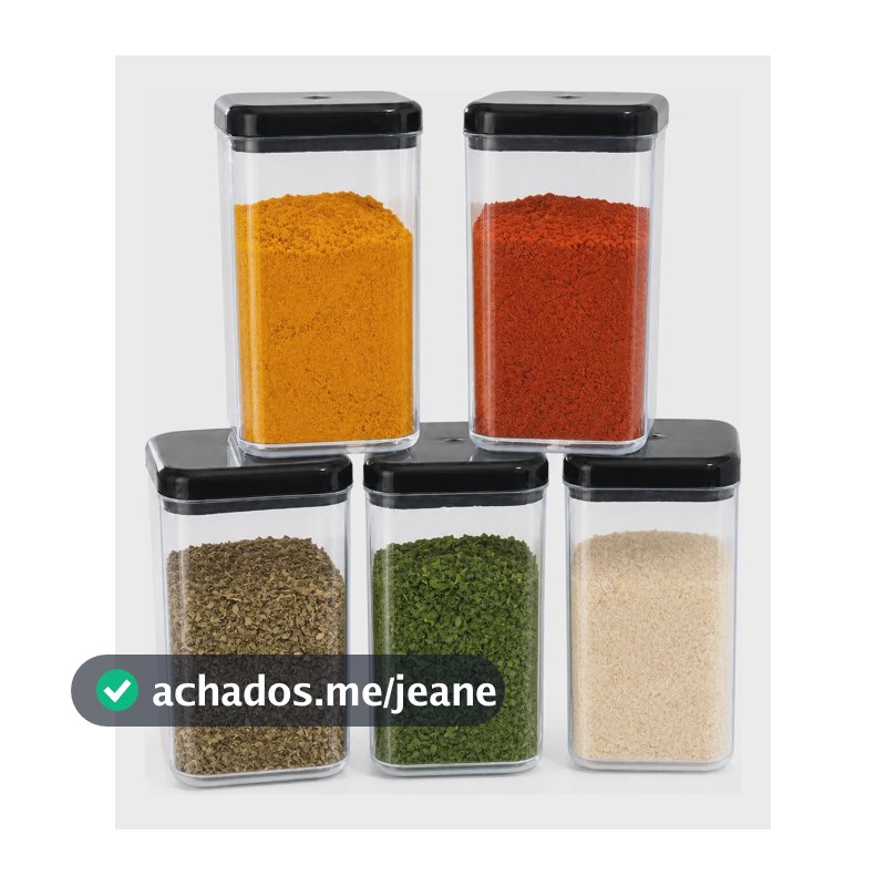 Kit 5 Potes Temperos Plástico Porta Condimentos Organizador Transparente