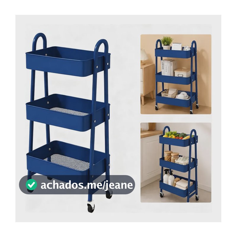 Carrinho Organizador Multiuso 3 Prateleiras Com Rodinhas Azul Tiffany