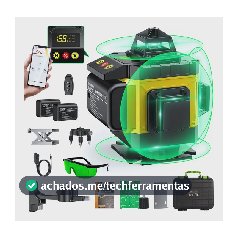 Nível Laser 4d 16 Linhas Bluetooth Com App E Controle Remoto