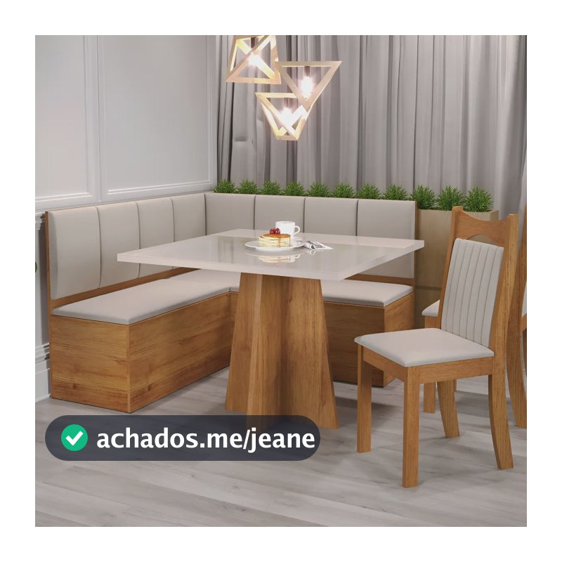 Conjunto Canto Alemão Viero Mesa Quadrada 90x90 Com Baú E 2 Cadeiras