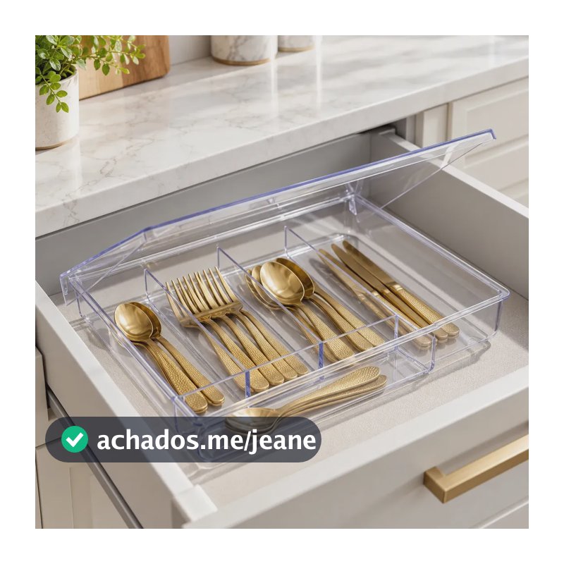Porta Talheres Com Tampa Organizador De Gaveta Acrílico 5 Divisórias Compartimentos Transparente Para Cozinha Moderno Bonito Fácil Limpeza