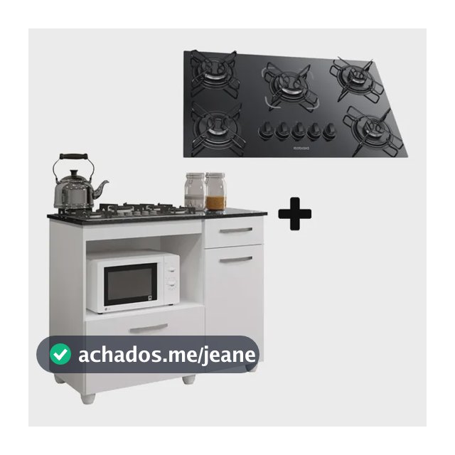 Kit Balcão Cooktop 2 Porta Com Fogão Cooktop 5 Bocas