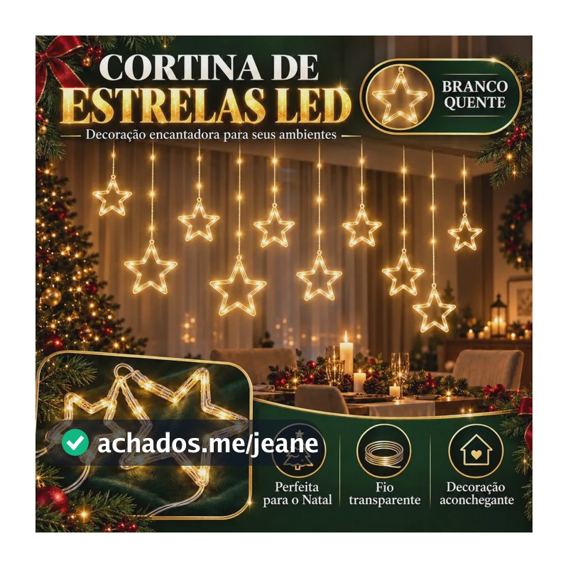 Cascata Led Com Estrelas Decoração 8 Funções Pisca Natal Cor Branco Quente 110v Luzes de Natal