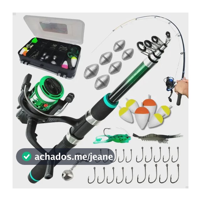 Kit de Pesca Completo Pescamping com Vara Telescópica de 1.7 m e Molinete