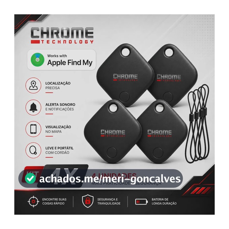 Chaveiro Localizador Smart Tag Kit 4 Rastreador Ios Apple Gps Com Cordão Chaveiro Cor Preto Compatível Com iPhone Chrome Technology