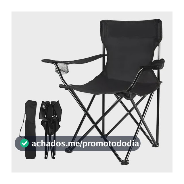 Cadeira Dobrável Camping Com Porta Copo Suporta 150kg Pesca Preto