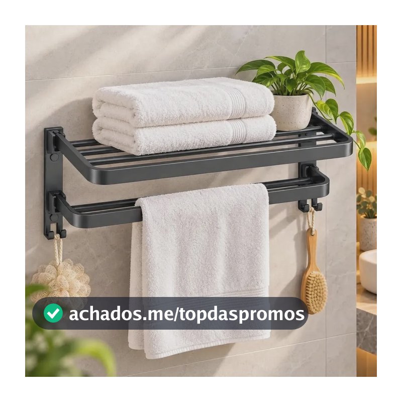 Toalheiro Porta Toalhas Parede Duplo Suporte Banheiro 60cm Cinza Fosco Acabamento Premium