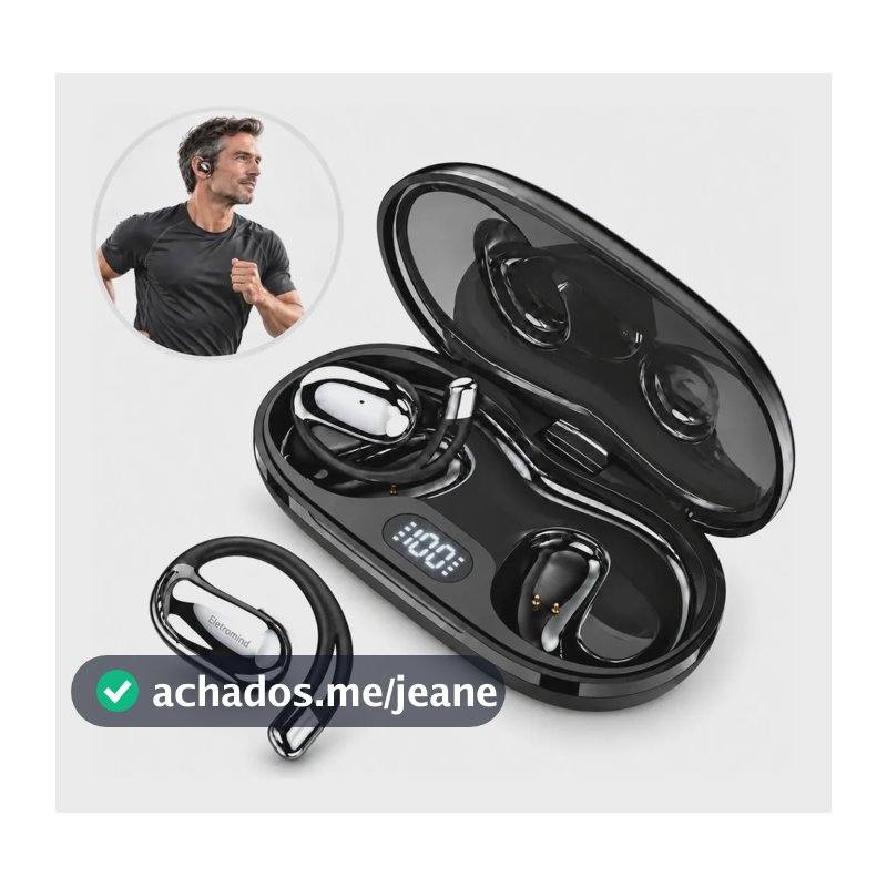 Fone De Ouvido Bluetooth 5.3 Sem Fio Tws Open Ear Esportivo Com Gancho Compatível iPhone Samsung Xiaomi Android Para Corrida Academia Com Microfone Eletromind Preto