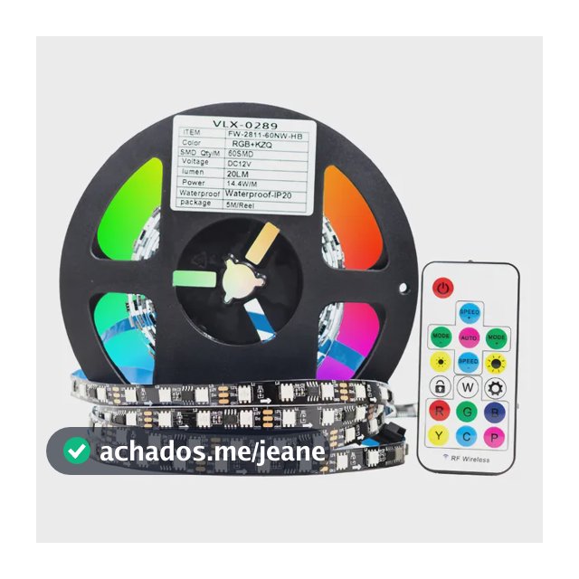 Fita Led Ws2811 5m Endereçavel 300 Leds Ip20 + Controladora Rgb