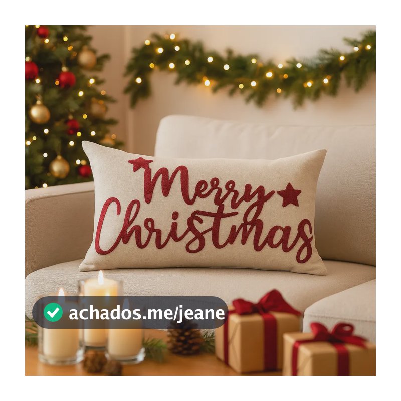 Capa De Almofada Baguete Linho Natal Merry Christmas 30x50cm Beje Natalina Escrita Merry Christmas