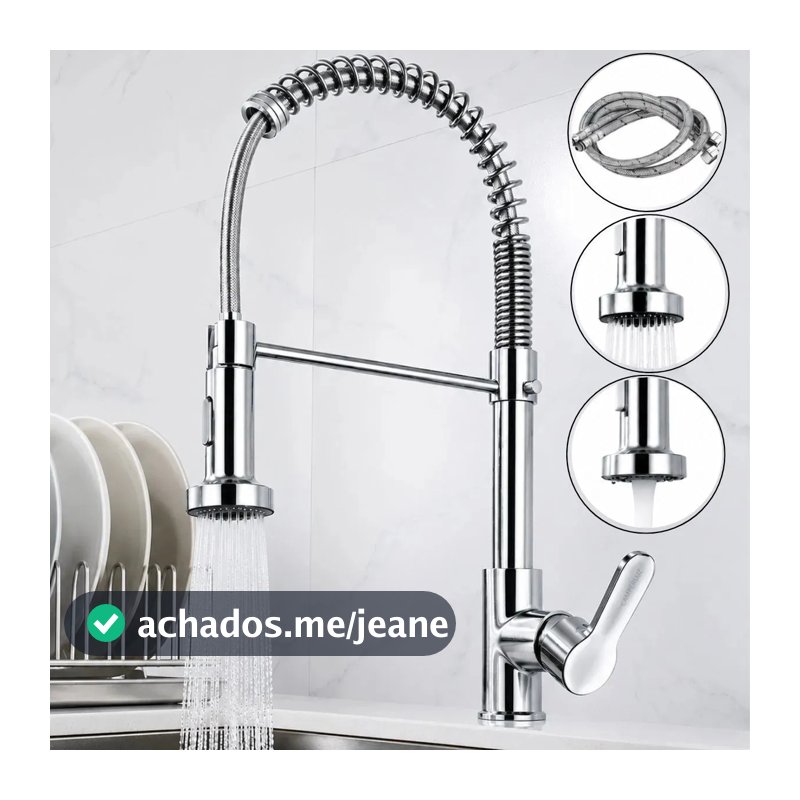 Torneira Cozinha Monocomando Gourmet da Camperluz com Bica Extensível para Pia Quente e Frio