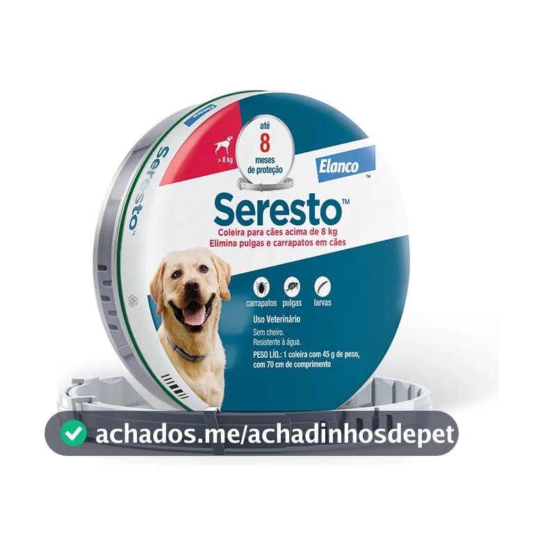 Coleira Seresto Elanco Antipulgas e carrapatos Cachorros +8kg 1unid Cor Cinza