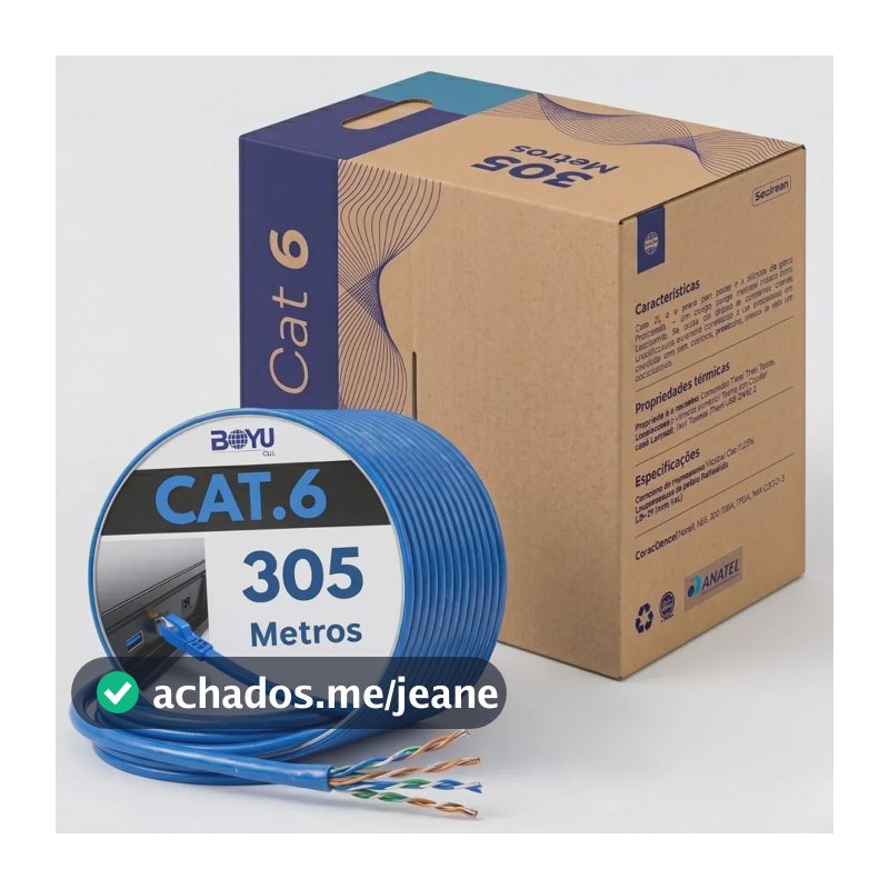 Cabo De Rede Internet 305m 305 Metros Cat6 Azul Giga Lan Ethernet Boyu Cell