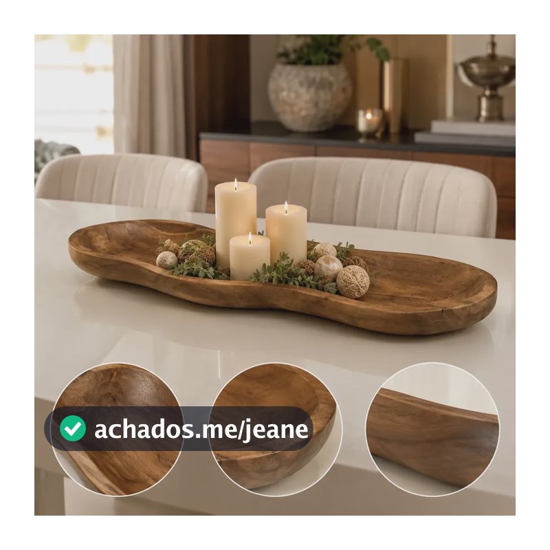 Centro De Mesa Em Madeira Canoa Decorativo Artesanal 65cm Marrom