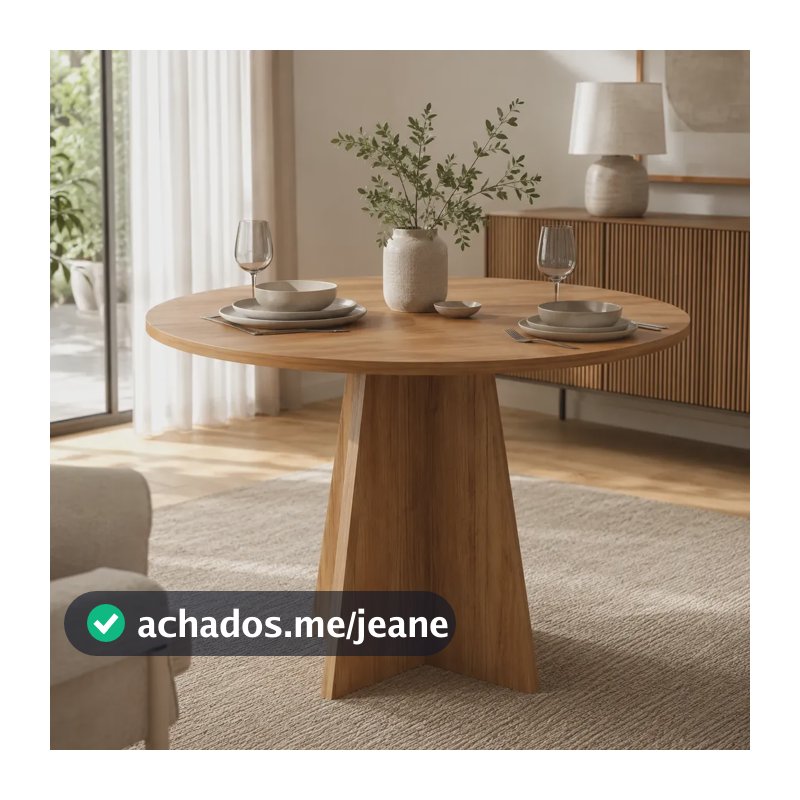 Mesa De Jantar Redonda 90cm Mdf 4 Lugares Para Sala Cozinha Mel Marrom