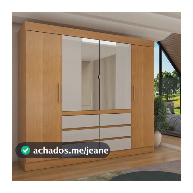 Guarda-roupa Casal Luxuria 4 Portas 6 Gavetas Com Espelho