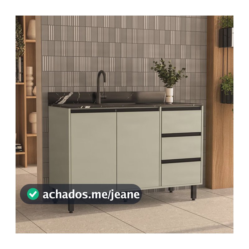 Balcão De Cozinha 3 Gavetas 2 Portas 1 Prateleira 120cm Verde