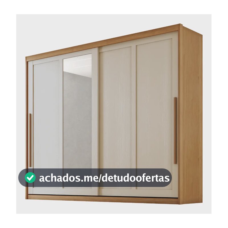 Guarda Roupas Casal 2 Portas Com Espelho 100% Mdf Firenze Madeirado / Areia