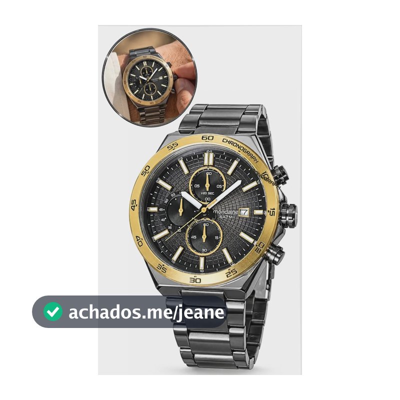 Relógio de pulso Mondaine com corria de aço inoxidável cor grafite - fondo preto - bisel dourado