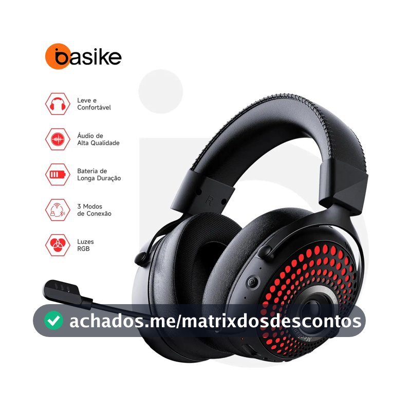 Fone de Ouvido Gamer Sem Fio 2.4GHz com Baixa Latência, Driver 50mm e Bluetooth 5.3 – Headset com Microfone e Cancelamento de Ruído, RGB Ajustável para PC, PS4, PS5, Switch e Celular